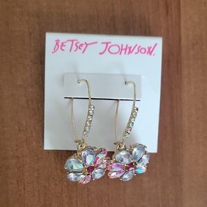 Betsey Johnson Gold Floral Aurora Borealis Drop Earrings